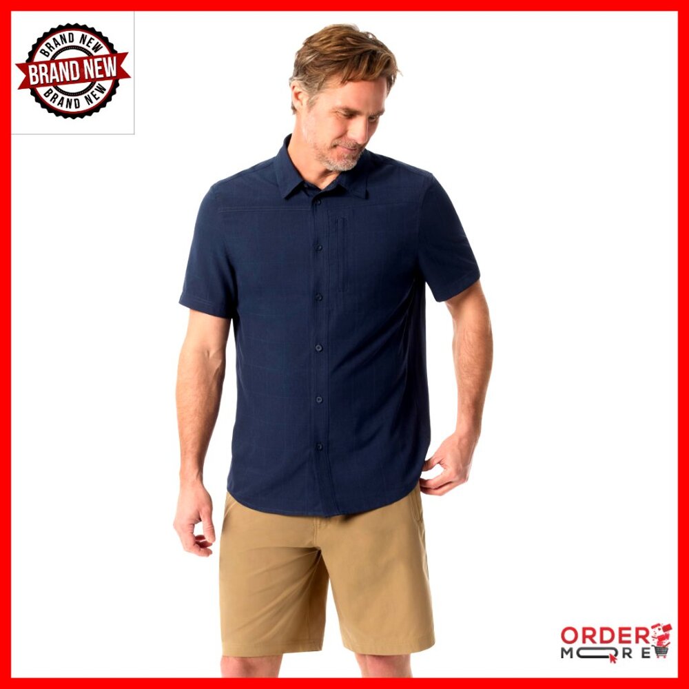 Men's Medium Uv Protection Polyester Button Down Shirt Short Sleeve